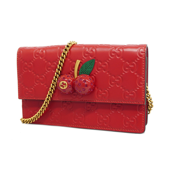GUCCI Handbags - Auth Gucci Guccissima cherry mini chain shoulder 481291 Women's Leather Shoul...